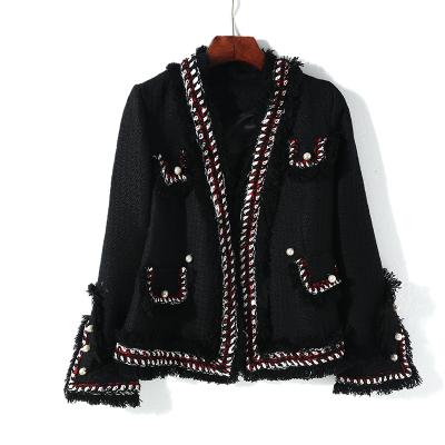 European New office lady Metal Double Breasted Shaggy Short suits Female Pearl Embellishment Fashion Winter formal blazer Coats