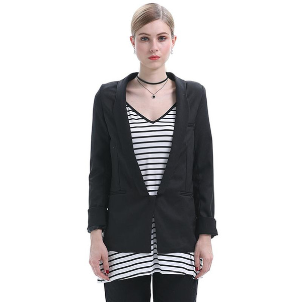 Autumn Winter Women Blazers Jacket Turn-down Collar Solid Color Loose Casual Slim Suit Black Coat Long Sleeve Single Button Outwear Jackets
