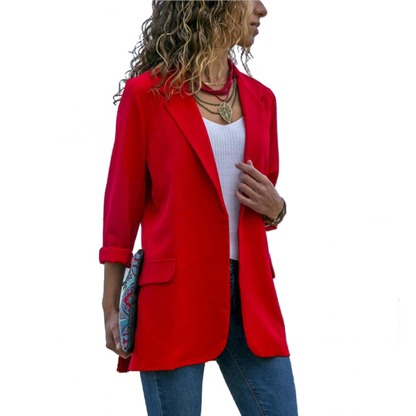 2019 new spring Women Blazer Long Sleeve Open Front Lightweight Casual Office Lapel Turn Down Collar Slim Jacket Outwear Female