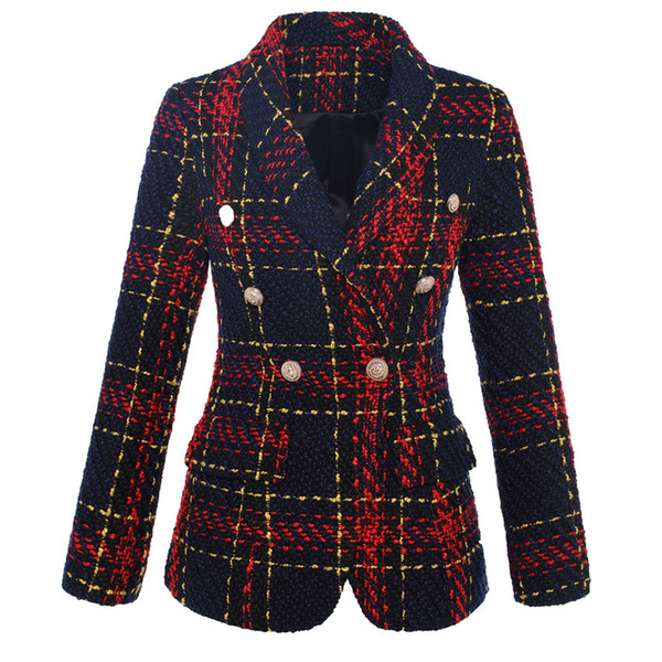 2018 Foreign trade explosion mode
8000
ls female jacket line plaid weave tweed wool double-breasted suit jacket L18101302