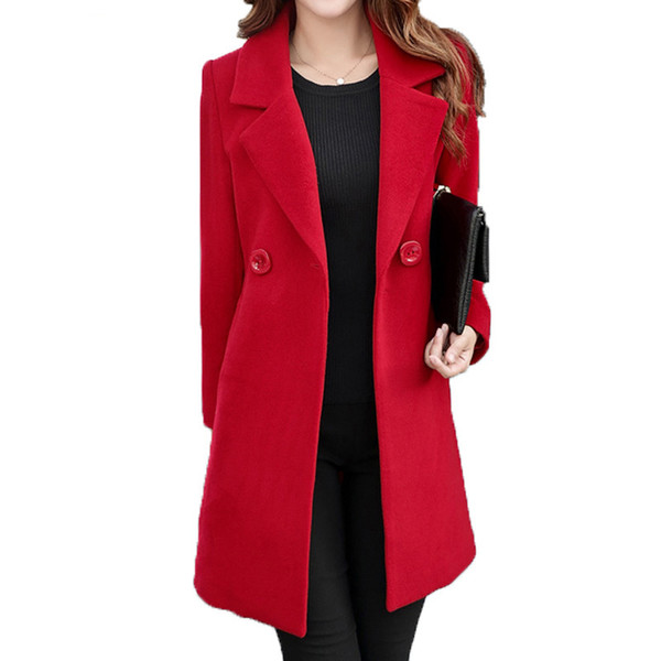 New 2018 Winter Women's Woolen Jacket Fashion Medium long Large size Woolen Coat Solid color Slim Woolen Coat top Y1030 L18101302
