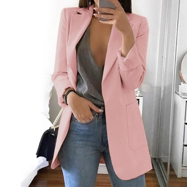 Women Blazer Party Club Outerwear Turn-down Collar Long Sleeve Solid With Pockets Casual Cocktail Work Slim Fit Daily Wear