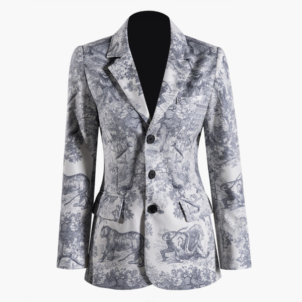 New European American Stylish Outerwear Women Elegant Causal Printing Blazer Animal Printed Vintage Blazers High Quality