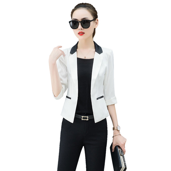 2019 Spring Women's jacket three quarter sleeve hit color slim blazer women short coat pink white blazers and jackets work wear
