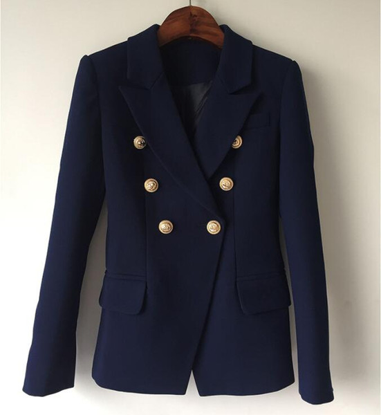 HIGH QUALITY New Fashion 2017 Designer Blazer Jacket Women's Metal Lion Buttons Double Breasted Blazer Outer Coat Size S-XXL