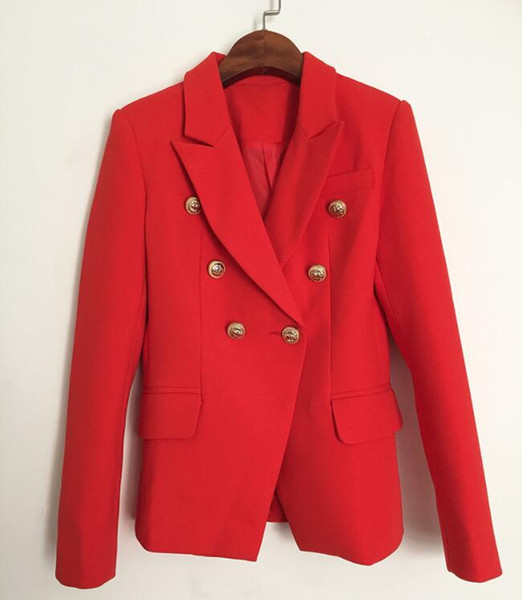 HIGH QUALITY New Fashion 2017 Designer Blazer Jacket Women's Metal Lion Buttons Double Breasted Blazer Outer Coat Size S-XXL Red