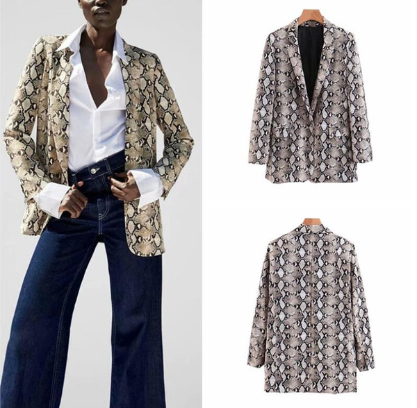 New Women Blazers Long Sleeve Blazer Feminino Snake Skin Print Outerwear Office Lady Work Wear Fall