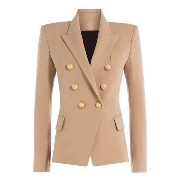 Autumn Winter Runway Designer Formally Blazer Women Gold Lion Buttons Double Breasted Ladies Office Coat Clothes Jackets