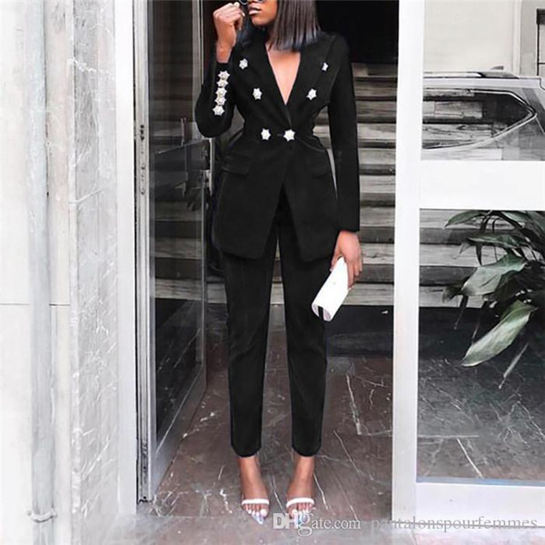 Ladies Casual Blazer Solid Color Suit Two Piece Suit Slim Fit Double Breasted Long Sleeve Blazers