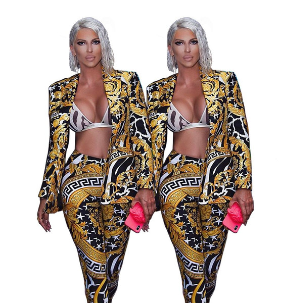 Women's Suits & Blazers Sexy Deep V Slim Print Suit