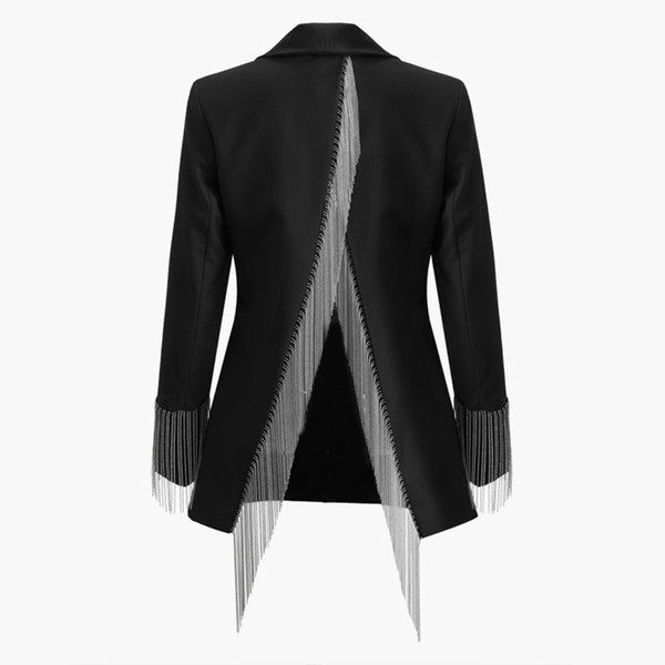 VERDEJULIAY Runway New Black Designer Blazers 2019 Luxury Fall Fashion Outer Wear Beading Top Irregular Blazers Women