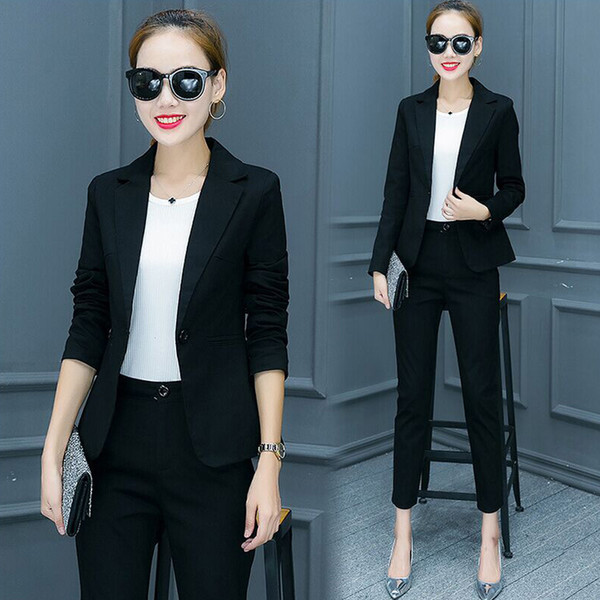 Costumes for Women Trouser Suit 2018 Notched Office Uniform Designs Womens Business Suits Blazer with Pants Formal Ladies Wear