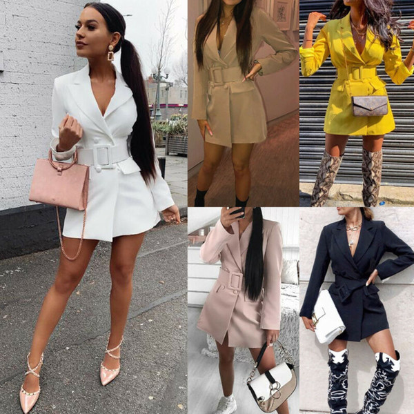 Women Retro Slim Fitness Long Sleeve Blazer Coat Button Casual Outwear Jacket Ladies Double Breasted Lapel Blazer Autumn