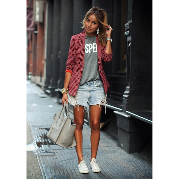 Fashion Casual Ladies Red Plaid Jacket Blazer Long Sleeve Lapel Small Jacket Slim One Button Suit Outerwear Blazer Jaqueta
