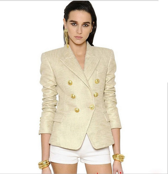 new with label Brand B Top Quality Original Design Women's Ladies Double-Breasted Slim Bronzing Jacket Metal Buckle Blazer outwear