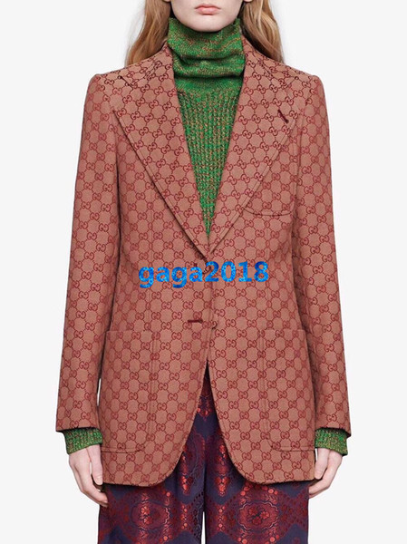 high end women girls canvas jacket blazer all over interlocking letter peak lapel single breasted long sleeve coat fashion luxury outerwear