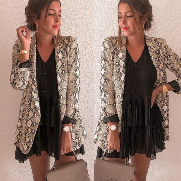 New Women Blazers Long Sleeve Blazer Feminino Snake Skin Print Outerwear Office Lady Work Wear Fall Womens Tops And Blouses MX190809