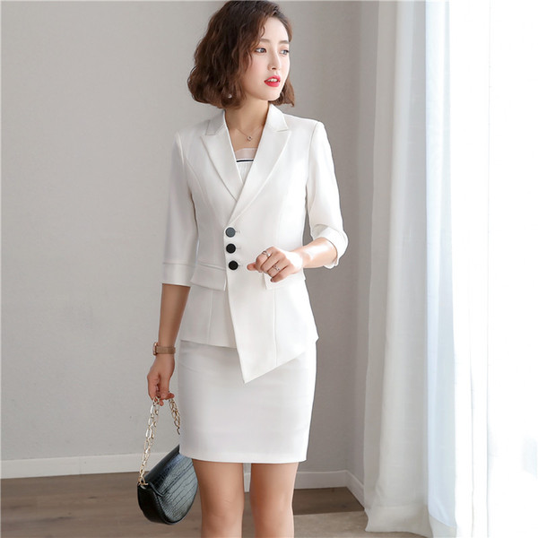 Women Irregular Blazer Skirt Jacket and Slim Pencil Skirt 2 Pieces Set Female Wear to office Business Set