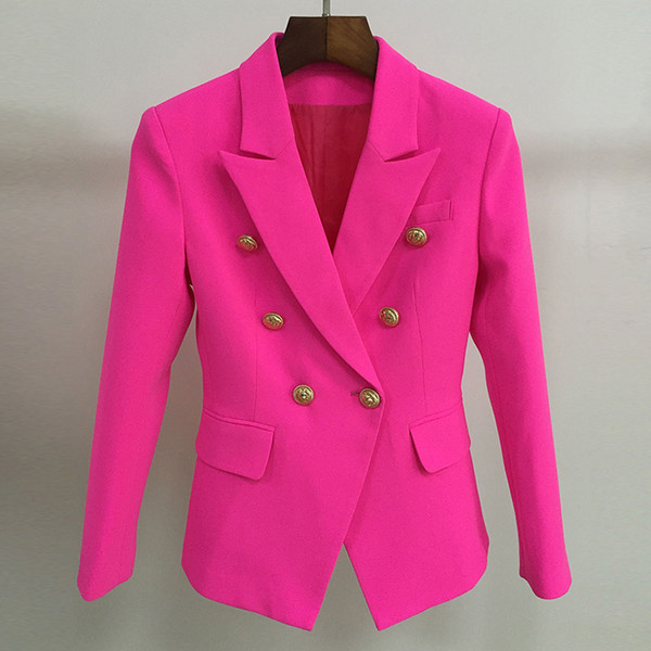 Top Quality S-XXL Fushia Blazer Women Office Ladies Gold Double Breasted Buttons Rose Pink Autumn Winter New Fashion Blazers
