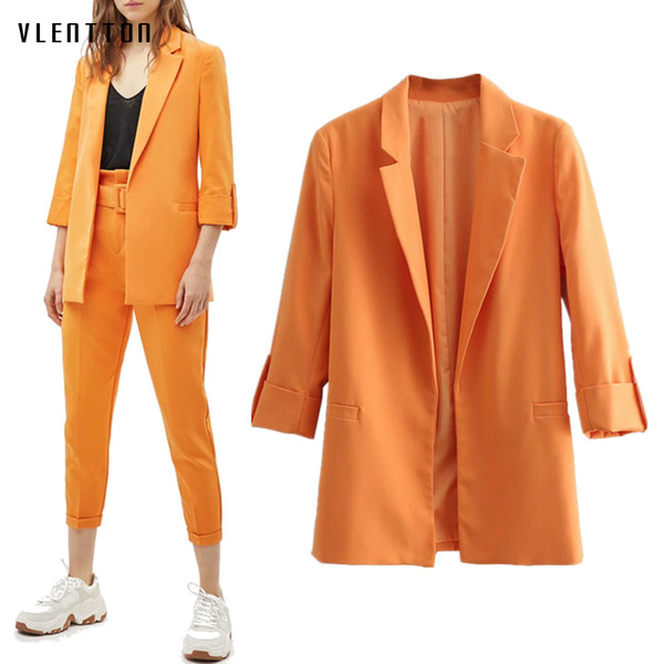 2019 Chic Jacket Blazer Solid Notched Collar Pockets Office Ladies Blazers Wear Coat Female Slim Outerwear Tops