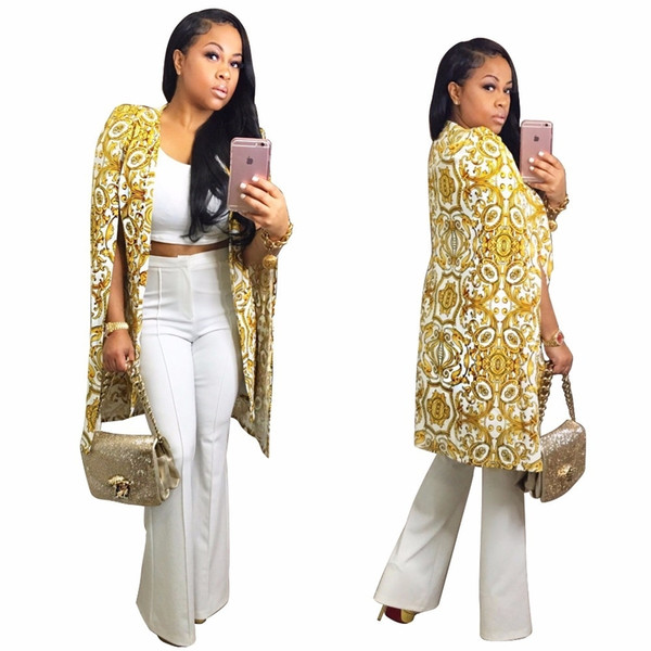 2017 New Fashion Vintage Shawl Collar Split Sleeve Print Cloak Blazer Cape Women Casual Veste Dashiki Cape Blazer Femenino S18101304