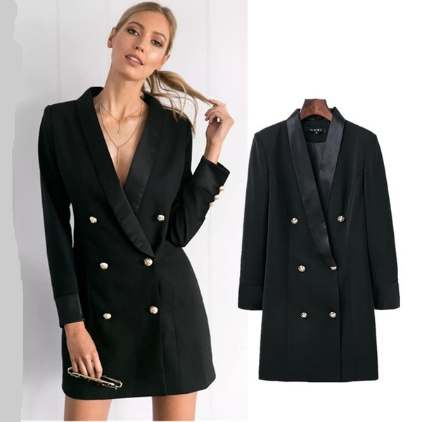 Autumn Fashion women blazers and jackets double-breasted Chic Ladies blazer feminino coat female Solid Long Style Black blazer