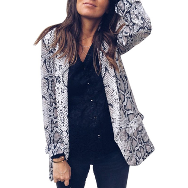 Leopard Snake Print Blazer Women Office Lady Casual Suits & Blazer 2018 Autumn Winter Fashion Long Sleeve Pocket Blazers Jackets