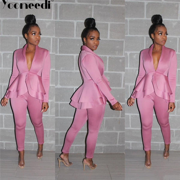 Yooneedi 2019 Autumn Design Office Lady 2 pcs Blazers Women Set 4 Color Style Blazers And Long Pants SFY-056
