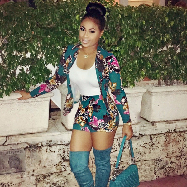 Fashion Summer Women Two Piece Outfits Blazers Top with And shorts Two Piece Sweatsuit Size S-XL