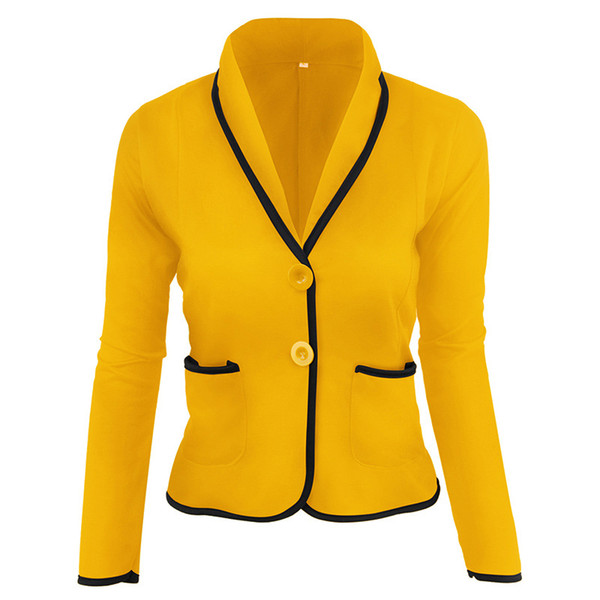 Ladies Blazer Long Sleeve Blaser Women Slim Short Button Patchwork Pocket Suit jacket Female Feminine Blazer Femme Plus Size 6XL
