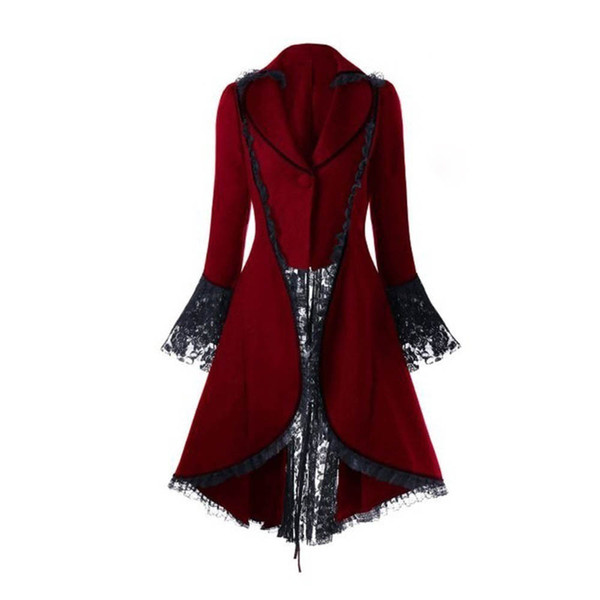2019 Winter Women Vintage Blazers Long-sleeved waist Back Bandage Coat Lace Stitching Jacket OverCoat Female Blazer