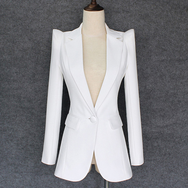 TOP QUALITY 2018 New Stylish Designer Blazer Women's Shrug Shoulder Single Button White Blazer Jacket