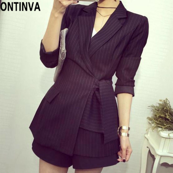 Women Long Blazer Plus Size 5XL Black Striped Elegant Jackets with Sashes Formal Office Work Coats Ladies 2019 Spring Outewear