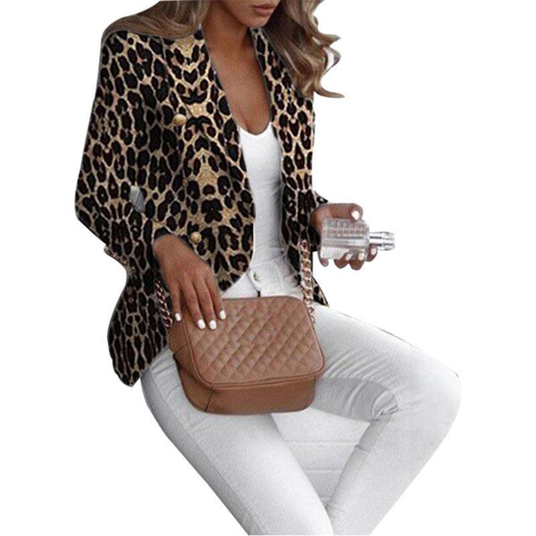 Fashion Women Designer Blazer Leopard Printed Lape Neck Cardigan Womens Jacket Coats Slim Printed Womens Apperrel