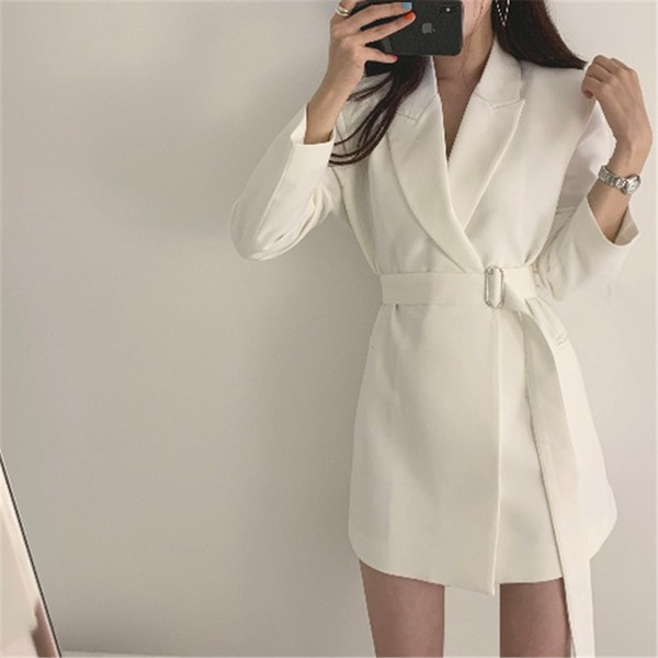 TYHRU Autumn Solid Color High Waist notched Collar Long Sleeve Sashes Blazers