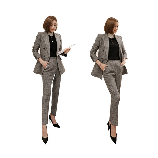New women's Pants suit female spring fashion Slim thin long sleeve casual suit + pants two sets Business Workwear Set