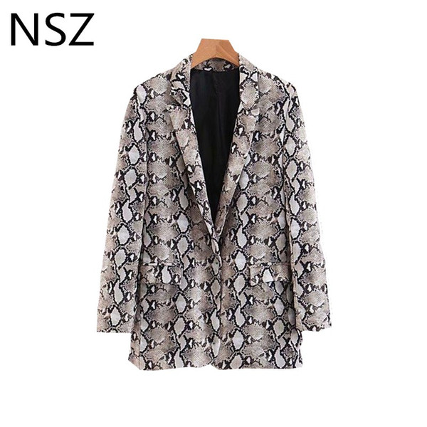 Women Snake Skin Blazer Long Sleeve Streetwear Jacket Pocket Coat Loose Outerwear Blaizer femenino