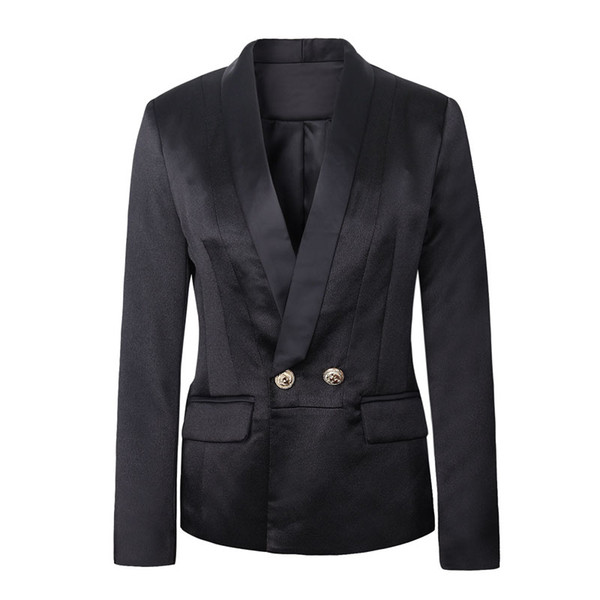 HIGH QUALITY New 2016 Runway Style Career Blazer Women's Notched Collar Lion Buttons Casual Blazer Outerwear Purple/Black