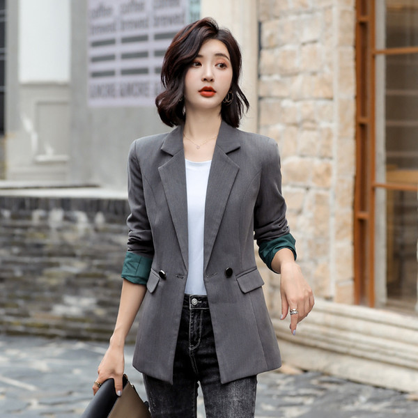 Women's jacket 2019 autumn new casual fashion Slim temperament was thin solid color single buckle small suit women's clothes