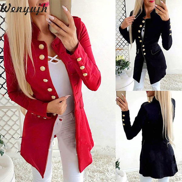 Wenyujh 2019 Fashion Women Blazers Simple Office Lady Lapel Long Sleeve Button Slim Fit Small Suit Jacket Coat Blazer Outwear