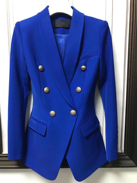 Chic royal blue women blazer high Quality Designer coat double breasted hot sale business coat evening meeting women jacket