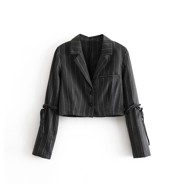 2019 Autumn Short Women Black Strips Plaid Blazer Elegant Lady Office Suit Female Long Sleeve Elegant Jacket