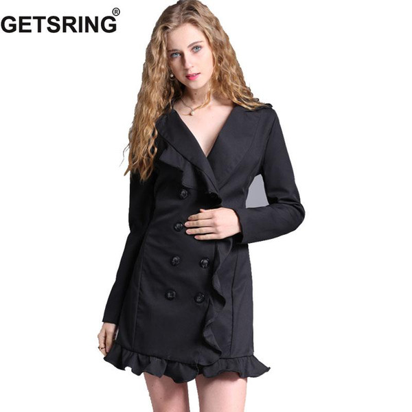 GETSRING 2017 New Autumn Women Blazer Formal Jackets Formal Blazer Flounced Slim Suit Double Breasted Jacket