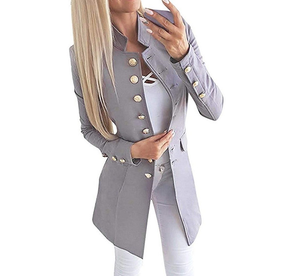 Women s Fashion Single Breasted Long Sleeve Blazers 2019 New Solid Color Slim Fit Stand Collar Work Office Business Suit Coat