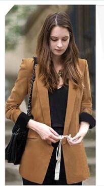 Free Shipping Autumn New Fashion Women's Boyfriend Blazer Basic Coat Outerwear Career Suit Plus Size Camel Black S M L XL