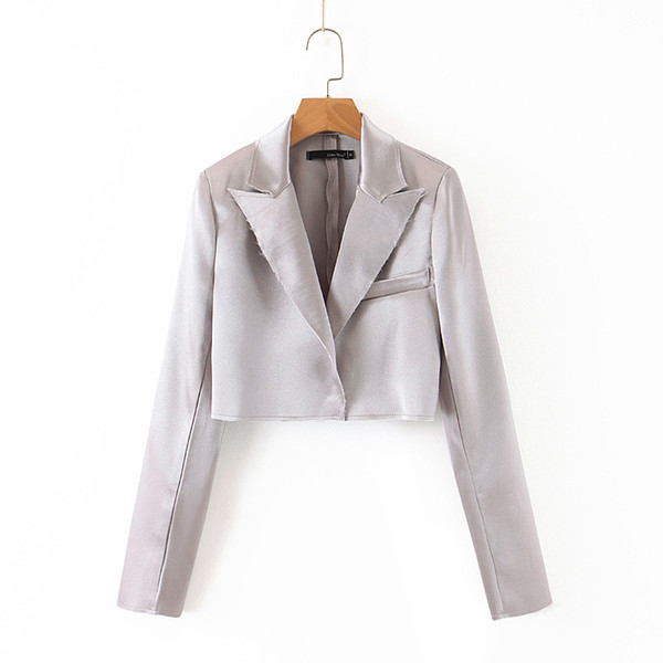 women silver suit 2019 fashion new ladies notched buttons long spacious sleeve female autumn highstreet personalized short suits