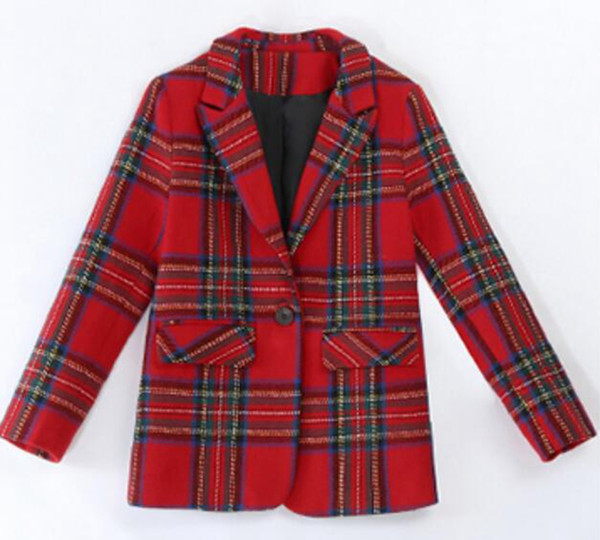 Woman spring and autumn han version new boutique special European and American personality trend thin fashion plaid blazer / M-2XL