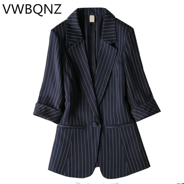 Single buckle Striped Women Blazer Spring Seven-quarter sleeve Jackets Female Suits Coat Slim Work Feminino Outerwear Plus size