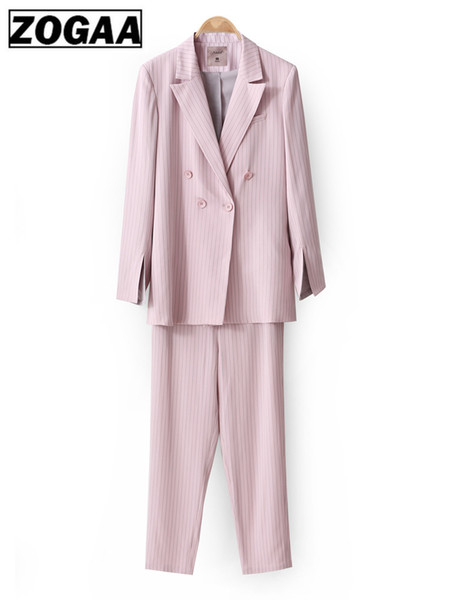 Costume Autumn Double Breasted Office Ladies Plaid Blazer Suits Sets Fashion Women Cuff Roll Long Pants Blazers Sets