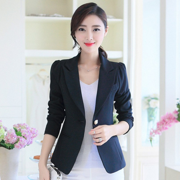 New Elegant Single Button Solid Color Blazer Suit Spring Slim Tops Women Blazer Casual Long Sleeve White Women Coat